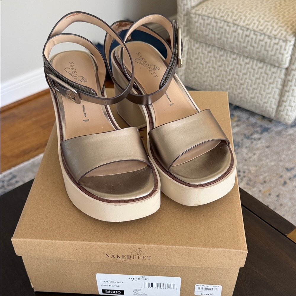 Naked Feet Bronze Metallic Platform Sandals with Cream Sole